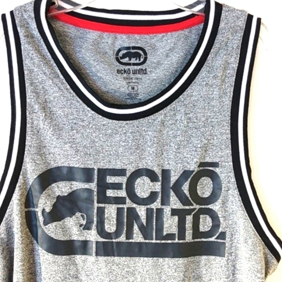 ECKO UNLTD GREY BLACK SLEEVELESS BASKETBALL WORKOUT JERSEY SIZE MEDIUM NWT - Picture 4 of 7